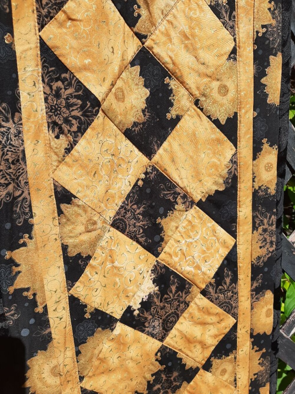 Handmade Quilted Table Runner Fall Winter Colours Gold Black 55" x 15.5"